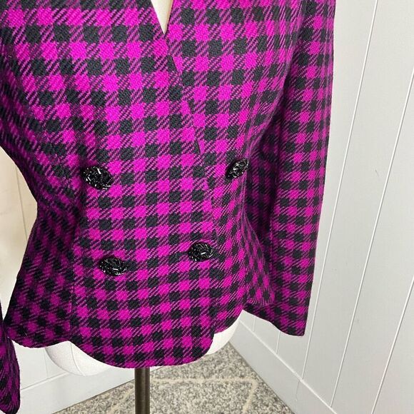 Vintage Albert Nipon Suits Women's 6 Black Pink 100% Wool Peacoat Suit Jacket - Picture 2 of 13